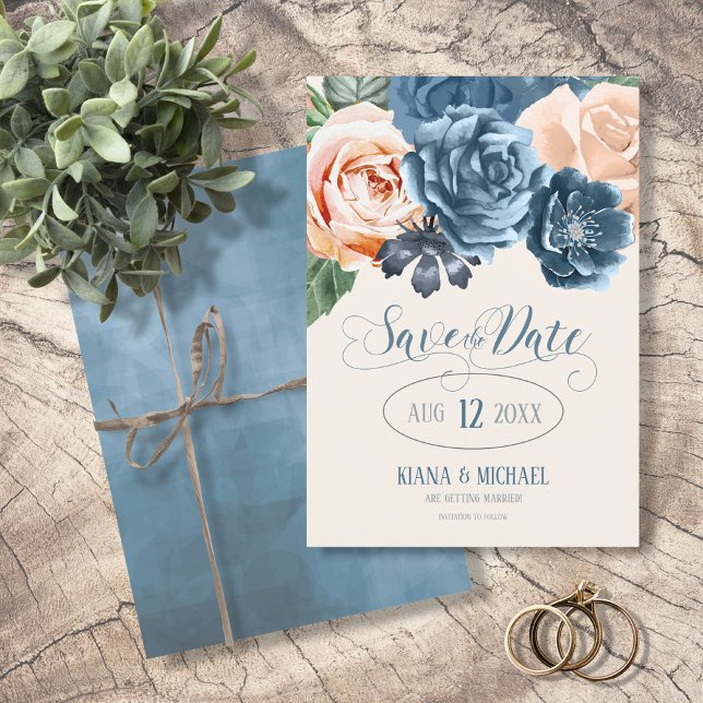Rose Blue/Peach Wedding Save the Date ID584 (Von Creator hochgeladen)