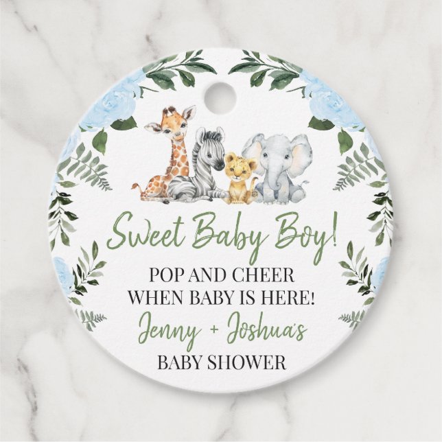 Rose Blue Safari Baby Dusche Pop Es Markierung Geschenkanhänger (Vorderseite)