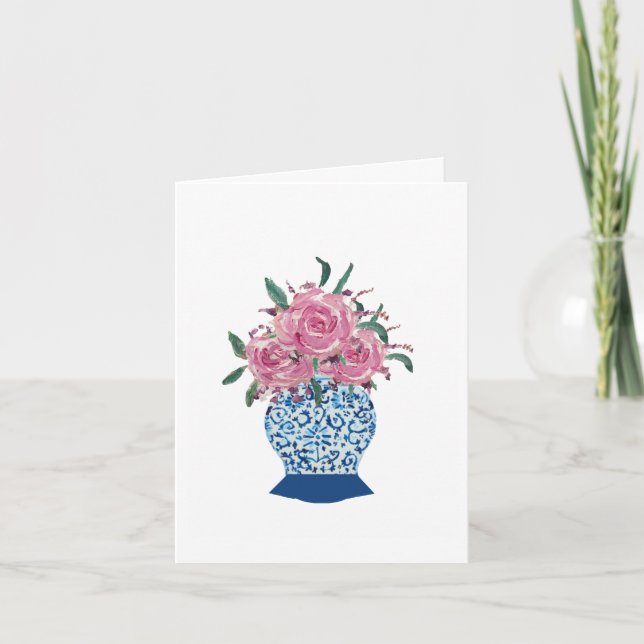 Rose Blue White Ginger Jar Grußkarte Karte (Vorderseite)