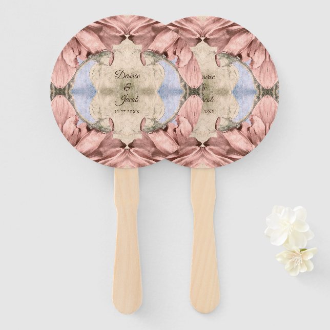 Rose Blues Blush Pink Hochzeit Fächer (Vorne und Hinten)