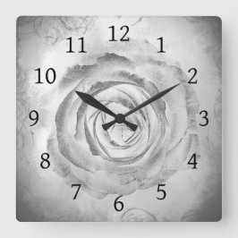 Rose Blume 13 Wand-Uhr Schwarz-Weiß-Quadrat Quadratische Wanduhr