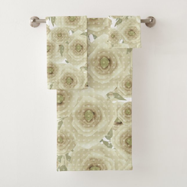 Rose Blume abstrakter Blumendruck Beigetöne Badhandtuch Set (Insitu)