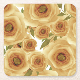 Rose Blume abstrakter Blumendruck Beigetöne Rechteckiger Pappuntersetzer