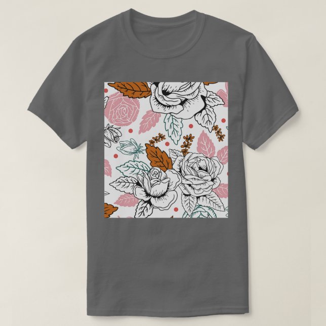 Rose Blume Blumenmuster Linie Art T-Shirt (Design vorne)