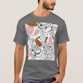 Rose Blume Blumenmuster Linie Art T-Shirt