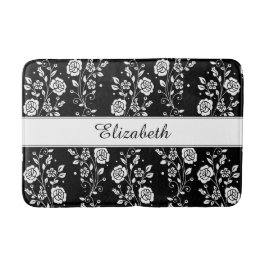 Rose Blume Blumenmuster Schwarz und Weiß Badematte