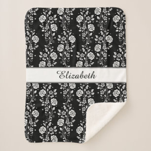 Rose Blume Blumenmuster Schwarz und Weiß Sherpadecke