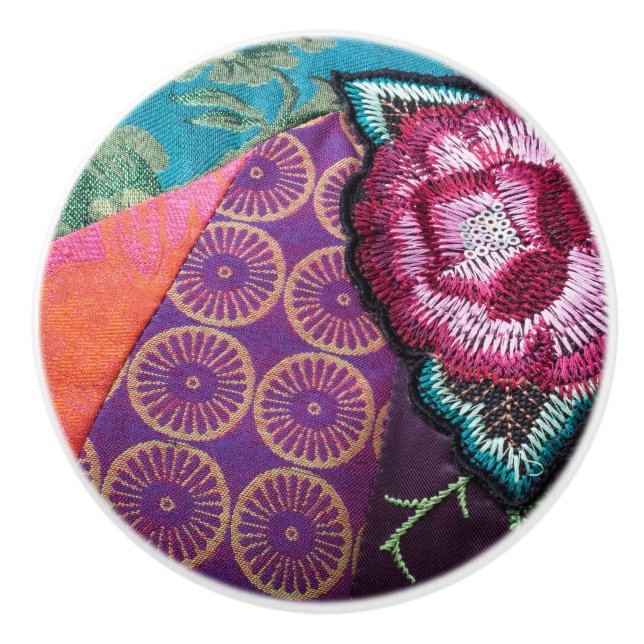 Rose Blume boho Tapestes lila aquamarine Blüte Keramikknauf (Vorderseite)