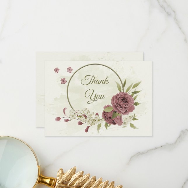 Rose Blume botanische Hochzeit Dankeskarte (Vorderseite/Rückseite Beispiel)