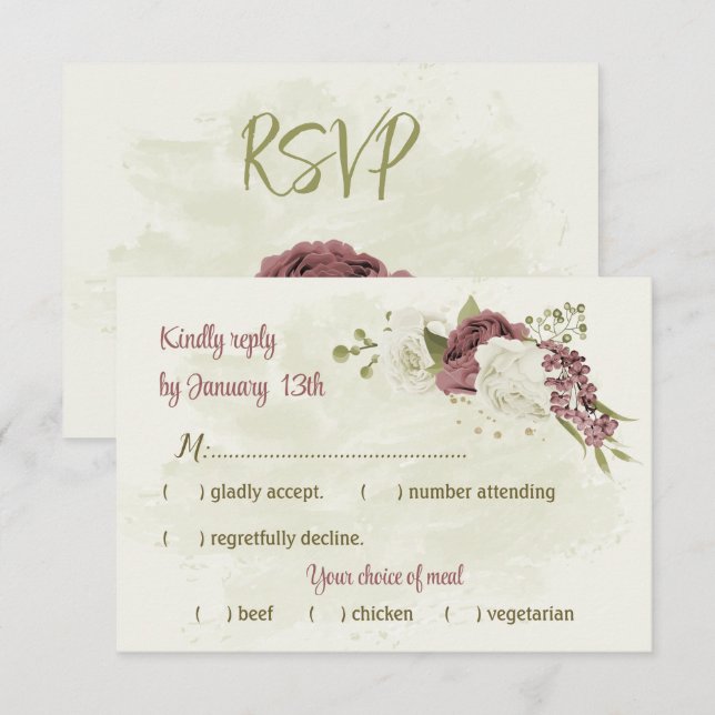 Rose Blume botanische Hochzeit RSVP Karte (Vorne/Hinten)