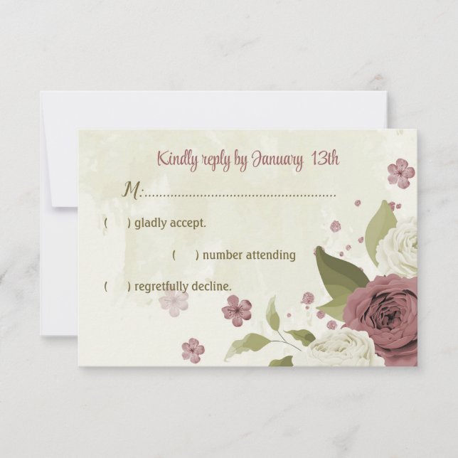 Rose Blume botanische Hochzeit RSVP Karte (Vorderseite)