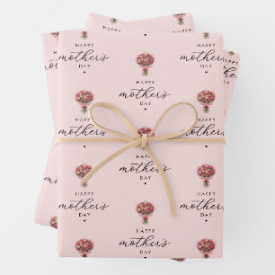 Rose Blume Bouquet Happy Mother Day Elegante Geschenkpapier Set
