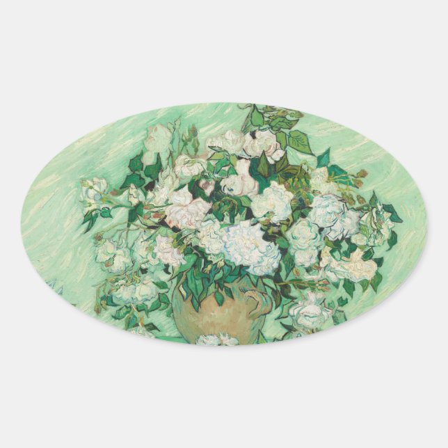 Rose - Blume Bouquet Ovaler Aufkleber (Vorderseite)