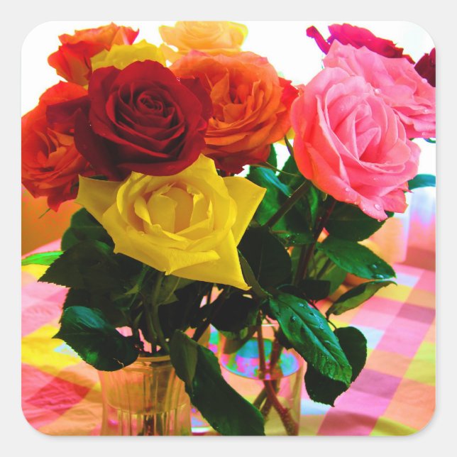 Rose Blume Bouquet Quadratischer Aufkleber (Vorderseite)