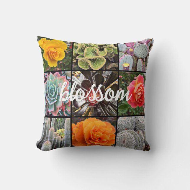 Rose Blume Cacti Foto Collage Blossom Skript Kissen (Vorderseite)