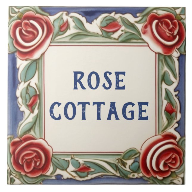 Rose Blume Eigene Hausnamensplatte Unterschrift Pl Fliese (Vorderseite)