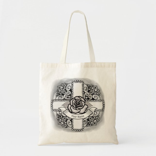 Rose Blume Filigree Christlich Cross Tragetasche (Vorne)