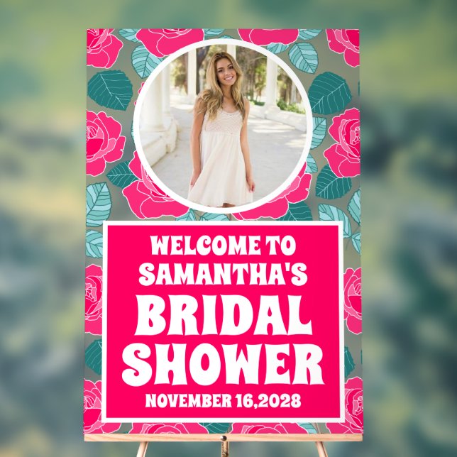 Rose Blume Foto Brautparty Willkommen Mattiert Acrylschild (Neutral)