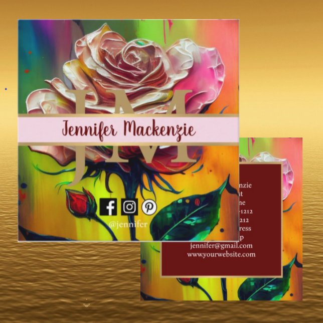 Rose Blume Gold Hübsch Pink AI Generiert Quadratische Visitenkarte (Von Creator hochgeladen)