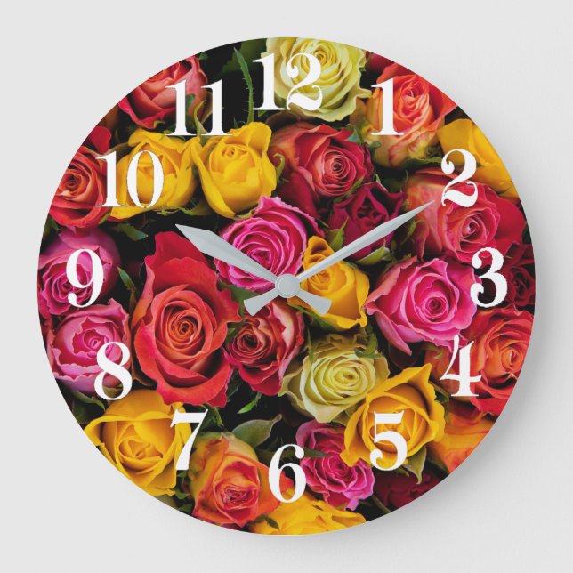 Rose Blume Große Wanduhr (Vorderseite)