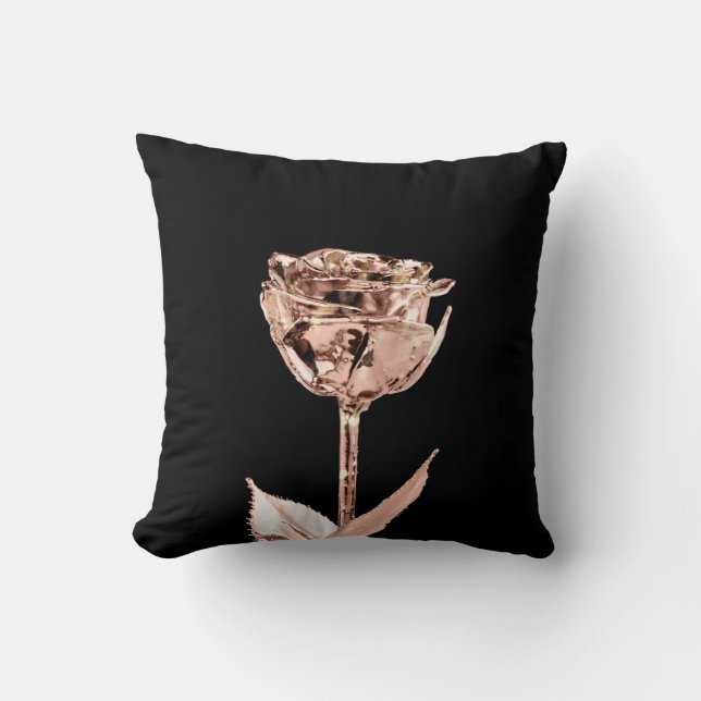 Rose Blume Kupfer Gold Lux Metallic Weiß Kissen (Vorderseite)