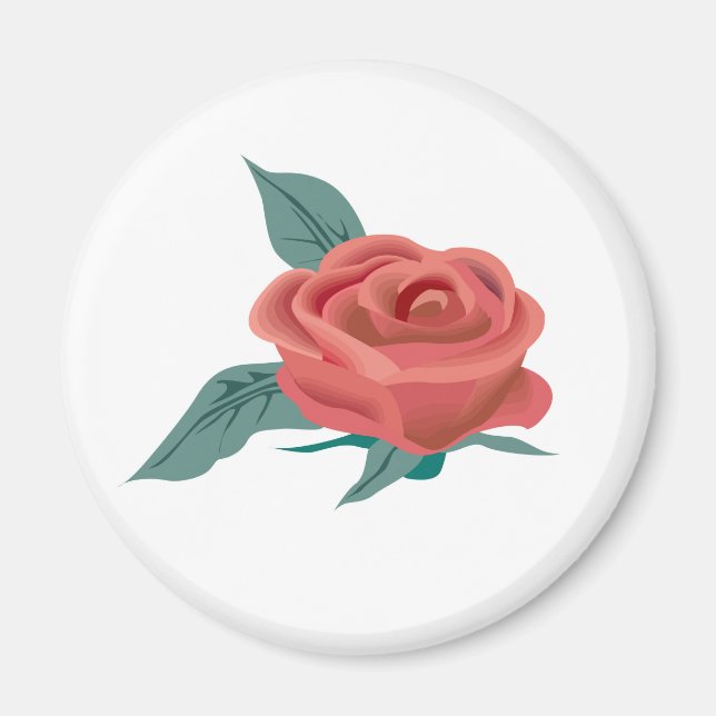 Rose Blume mit Blättern Magnet (Vorne)