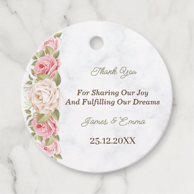 Rose Blume Personalisierte Gastgeschenk Hochzeit T Geschenkanhänger (Vorderseite)