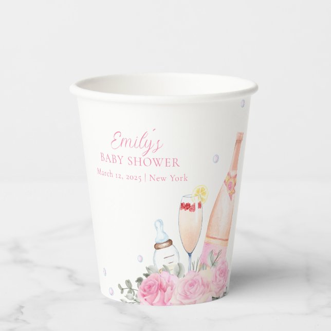 Rose Blume Poppin Champagner Flaschen Kinderdusche Pappbecher (Vorderseite)