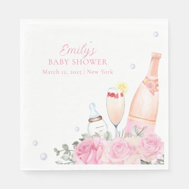 Rose Blume Poppin Champagner Flaschen Kinderdusche Serviette (Vorderseite)