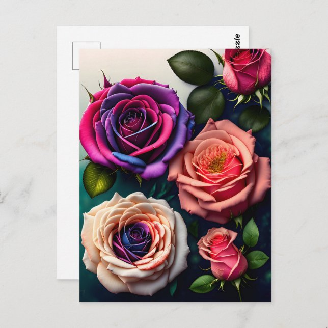 Rose, Blume, Postübergänge Postkarte (Vorne/Hinten)