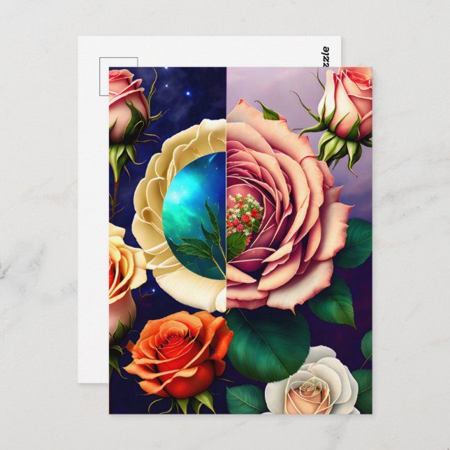 Rose, Blume, Postübergänge Postkarte (Vorne/Hinten)