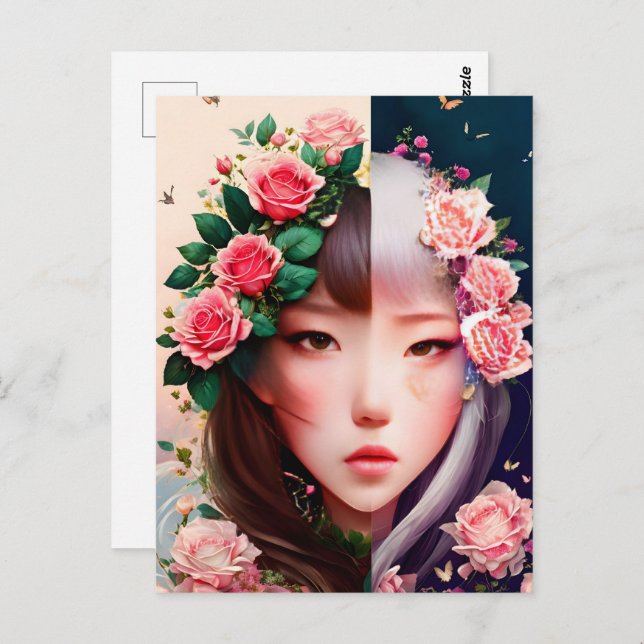 Rose, Blume, Postübergänge Postkarte (Vorne/Hinten)