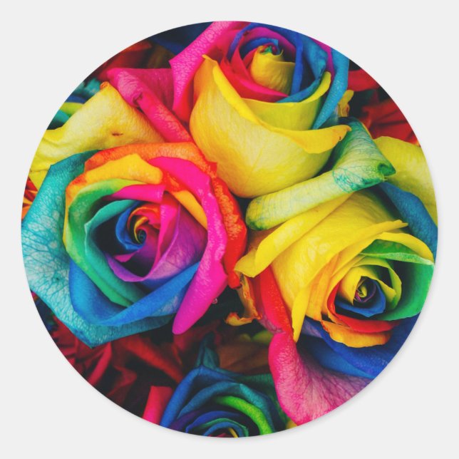 Rose Blume Regenbogen niedliche hübsche Kunstfarbe Runder Aufkleber (Vorderseite)