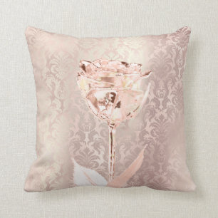 Rose Blume Rosa Blütenpulver Lux Metallische Damas Kissen