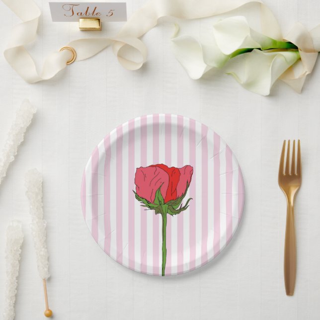 Rose Blume Rosa Streifen Pappteller (Hochzeit)