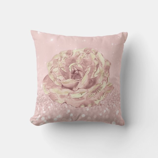 Rose Blume Rosafarbener Glitzer Rosa Kissen (Vorderseite)
