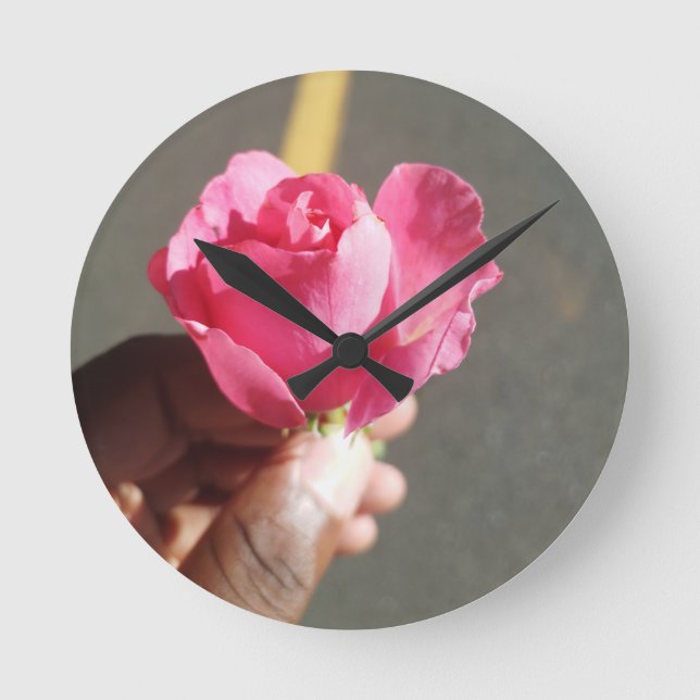 Rose Blume Runde Wanduhr (Vorderseite)