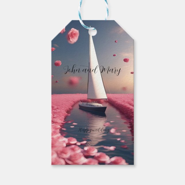 Rose Blume Segelboot Hochzeitsticker Geschenkanhänger (Vorderseite)
