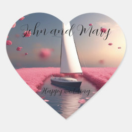 Rose Blume Segelboot Hochzeitsticker Herz-Aufkleber