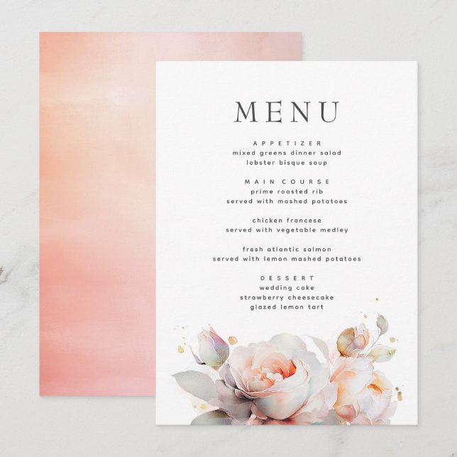 Rose Blume Sommerboho Botanische Hochzeit Menükarte (Vorne/Hinten)