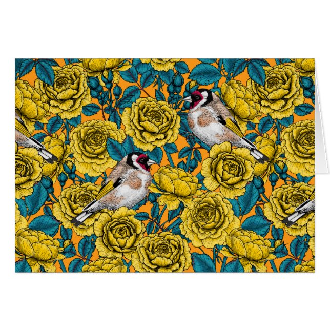 Rose Blume und Goldflossenvögel (Vorderseite (Horizontal))