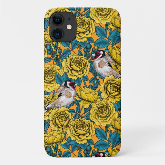 Rose Blume und Goldflossenvögel Case-Mate iPhone Hülle (Rückseite)