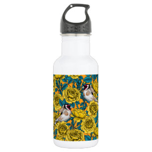 Rose Blume und Goldflossenvögel Edelstahlflasche