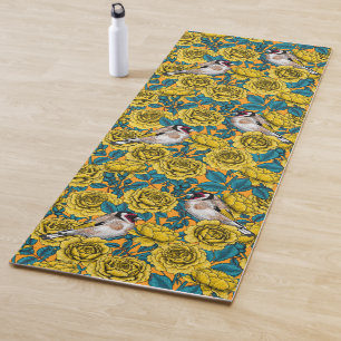 Rose Blume und Goldflossenvögel Yogamatte