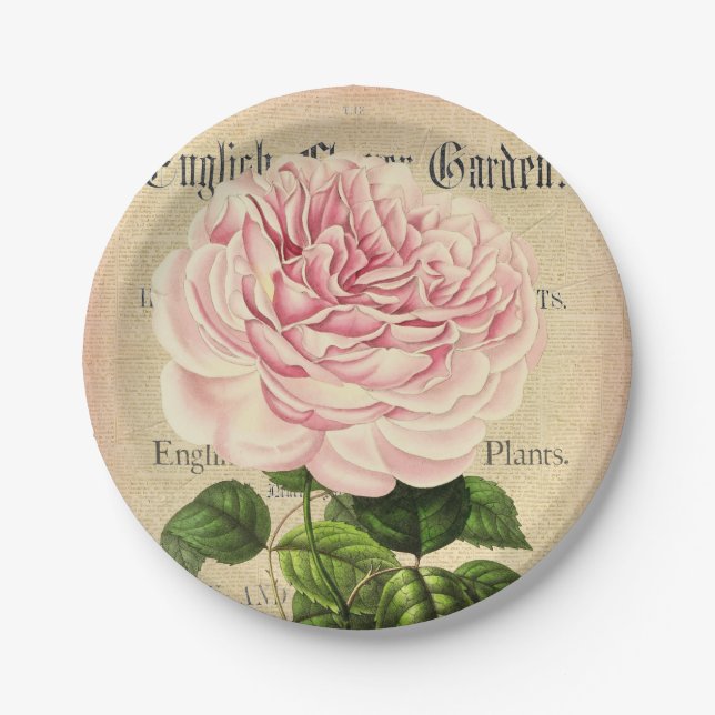 Rose Blume Vintage feminine Blumenpapier Teller (Vorderseite)