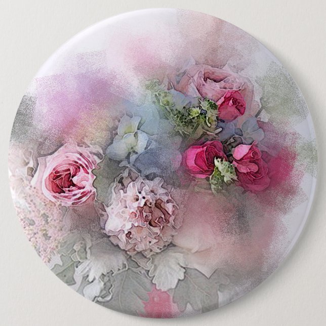 Rose Blume Wasserfarbene Kunst, Dichtung und Musik Button (Vorderseite)