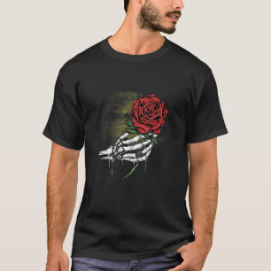 Rose Blume Weißes Skelett Hand halten eine Rote Ro T-Shirt