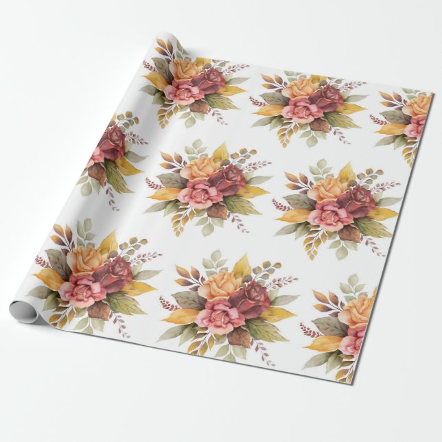 Rose Blumen Burgund Muster Antiquitätenhochzeiten Geschenkpapier (Ungerollt)