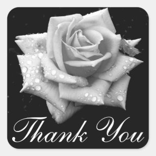 Rose Blumen Danke Schwarz Weiß Floral Hochzeit Quadratischer Aufkleber