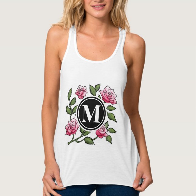 Rose Blumenbilder und Monogramm Tank Top (Vorderseite)